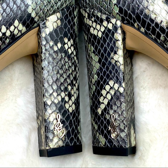 Sam Edelman Raelle Ankle Boot Snake Skin Sz. 8M NWB Green/Black Pointed Toe Shoe - Picture 6 of 11